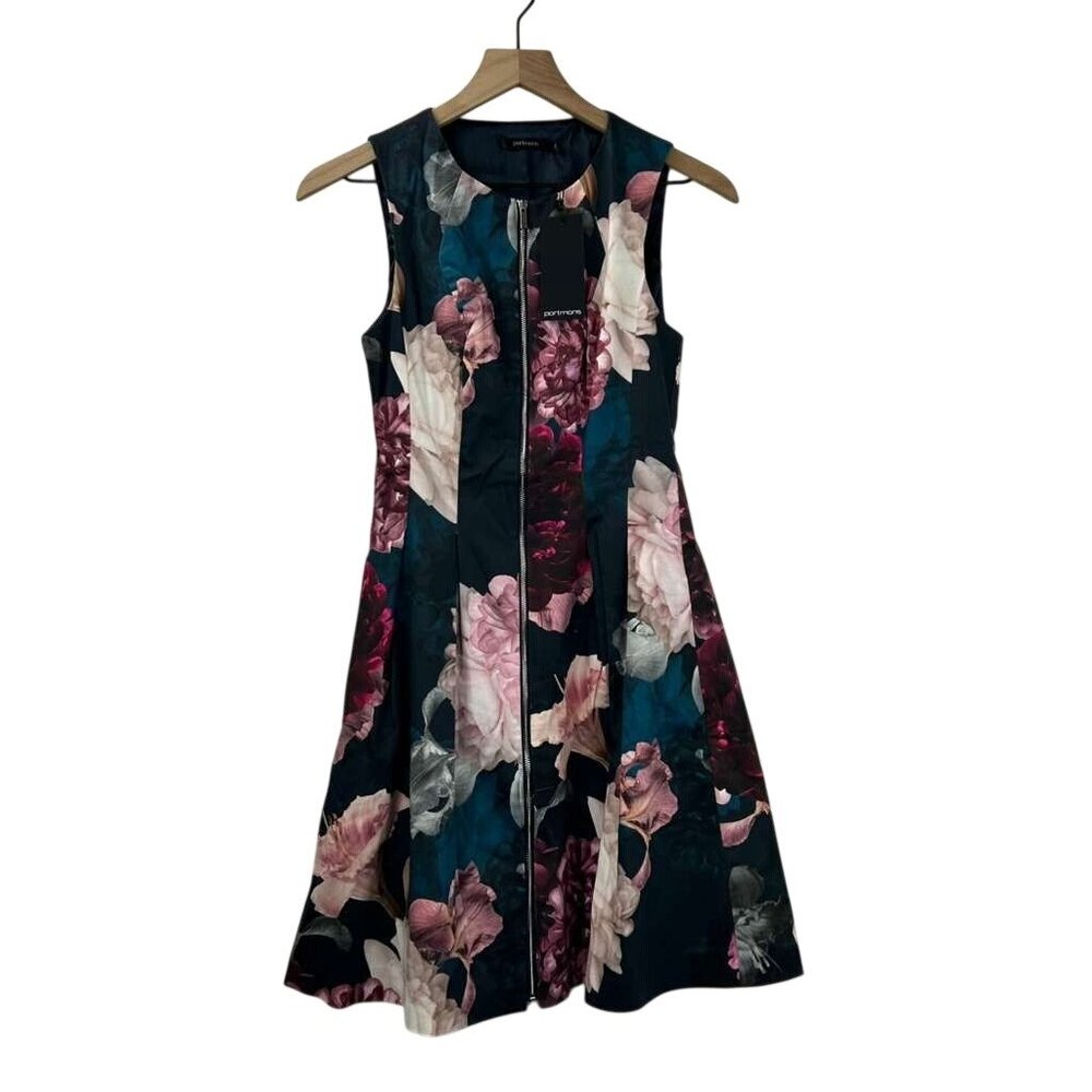Portmans Women's 8 Shadow Flora Dress Sleeveless Full Front Zip Multicolor NWT